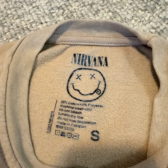 NIRVANA urban outfitters Tan Crewneck with Yellow Logo and Multicolor Smiley - Picture 4 of 6
